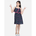 Girl's Rayon Flamingo Print Sleeveless Dress (Black)