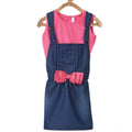 Girl's Denim &amp; Cotton Bow Sleeveless Dungaree (Pink)