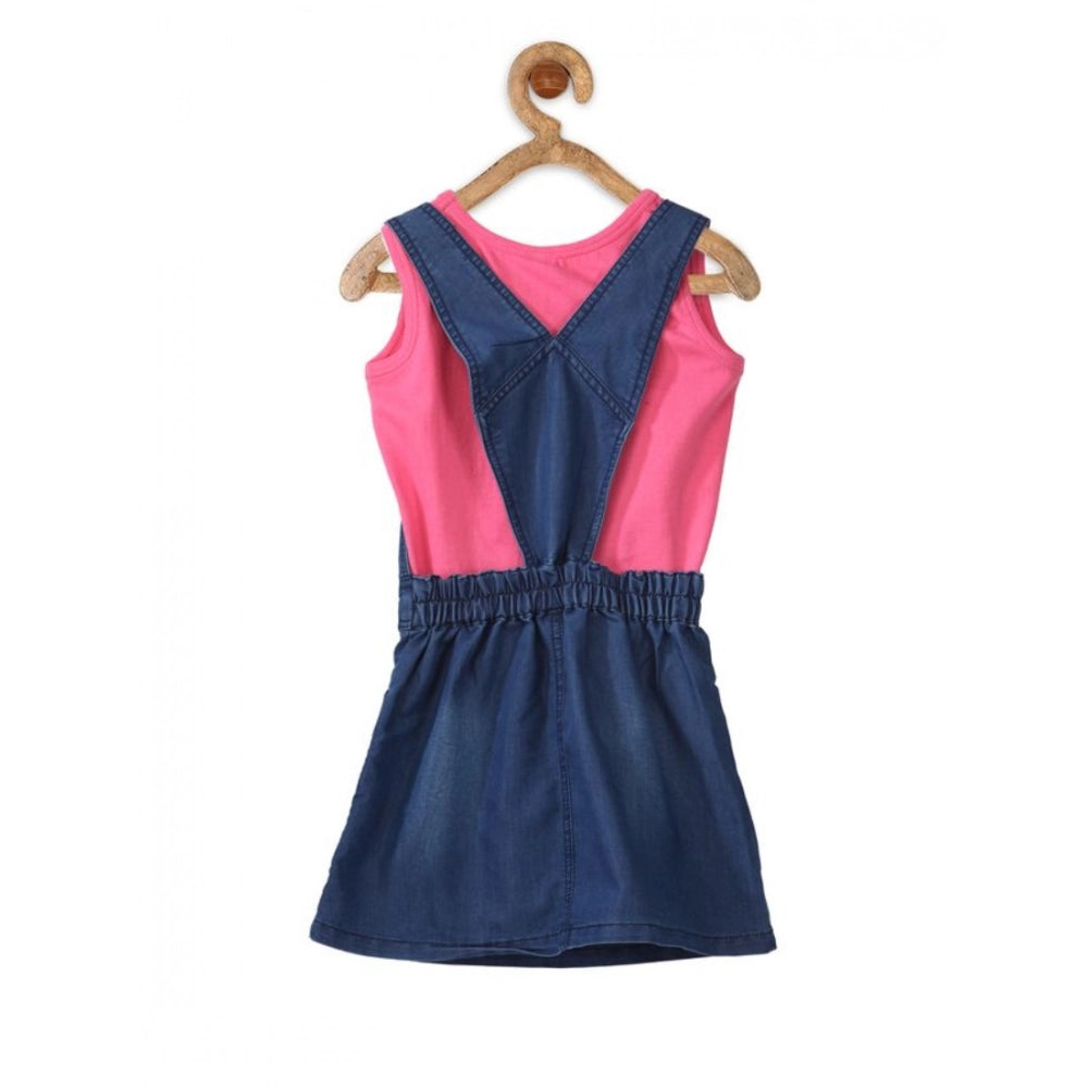 Girl's Denim &amp; Cotton Bow Sleeveless Dungaree (Pink)