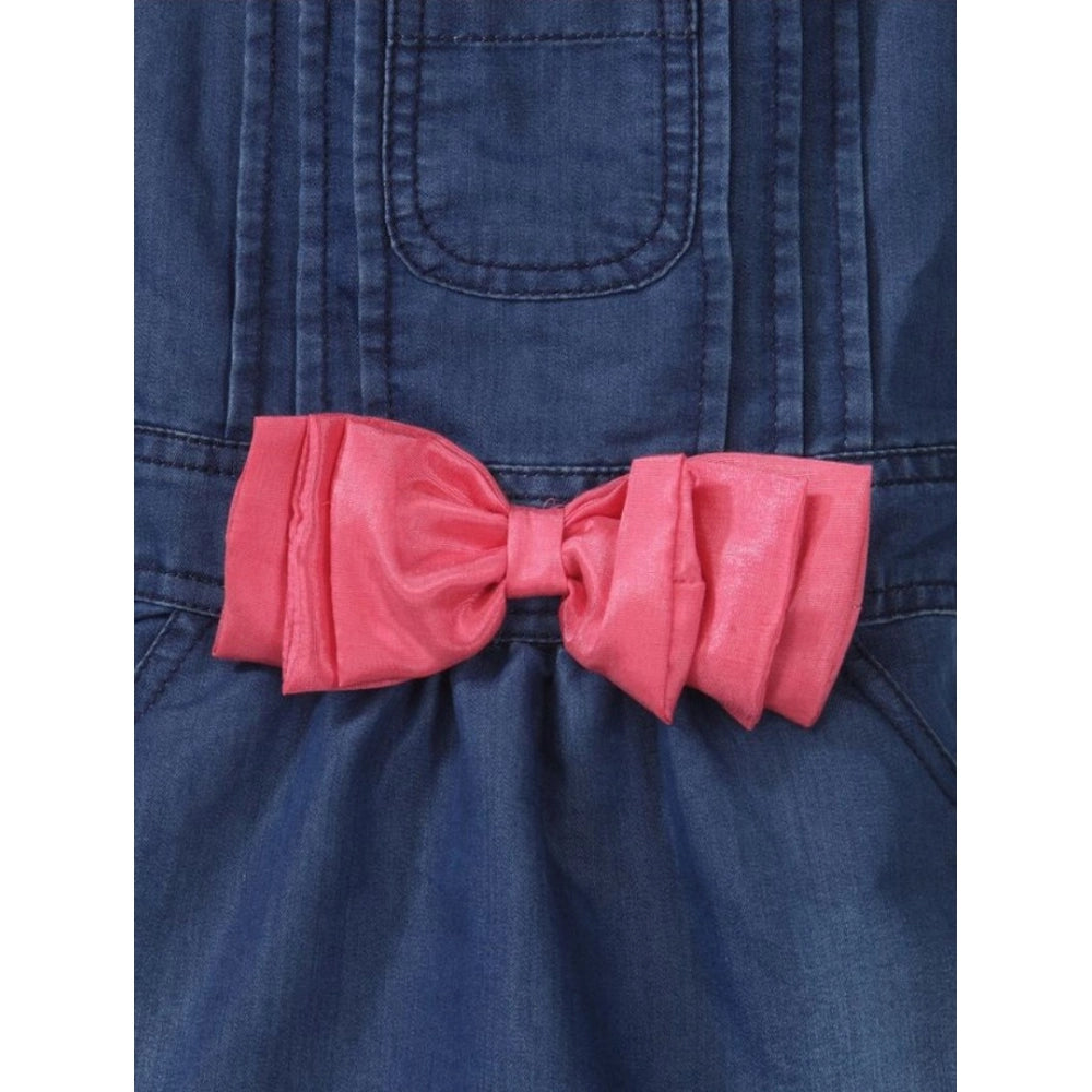 Girl's Denim &amp; Cotton Bow Sleeveless Dungaree (Pink)