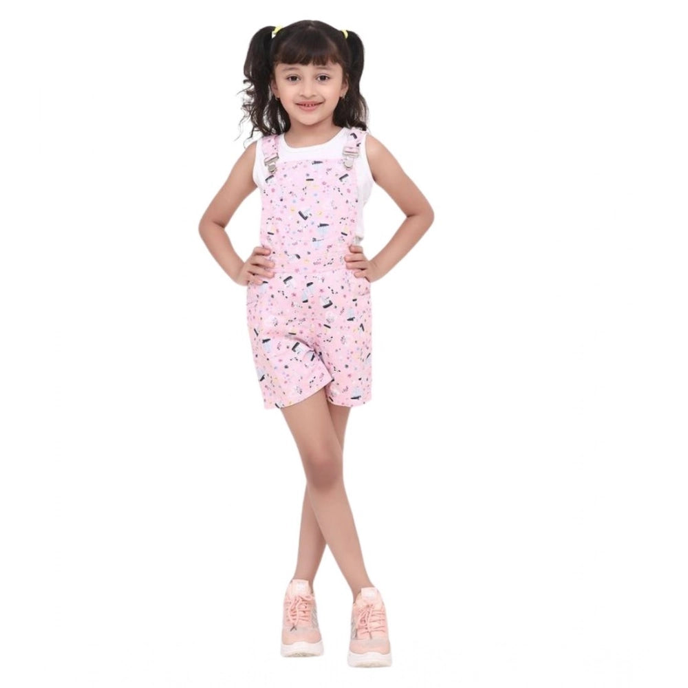 Girl's Inner- Cotton Printed Sleeveless Dungaree (Light Pink)