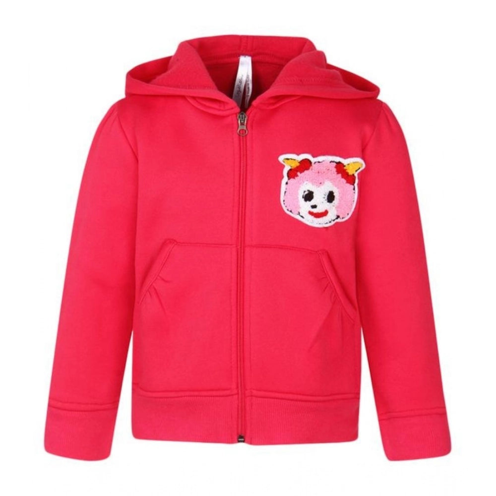 Girl's Fleece Printed Long Sleeves Hoodie Jacket (Magenta)