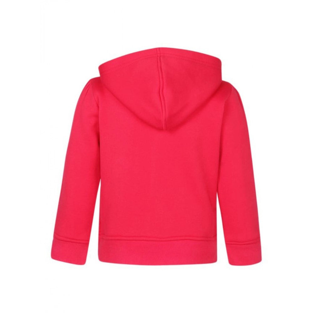 Girl's Fleece Printed Long Sleeves Hoodie Jacket (Magenta)