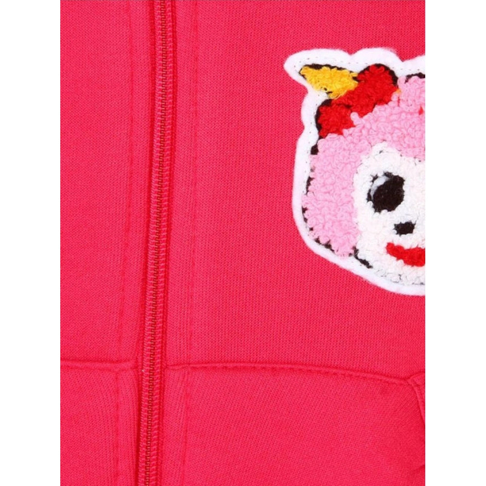 Girl's Fleece Printed Long Sleeves Hoodie Jacket (Magenta)