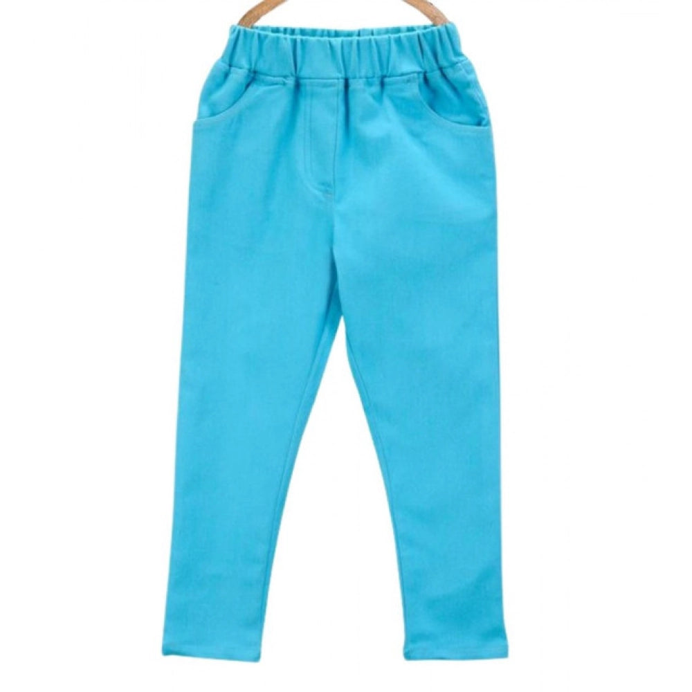 Girl's Denim Solid Elasticated Jeggings cum Jeans (Blue)