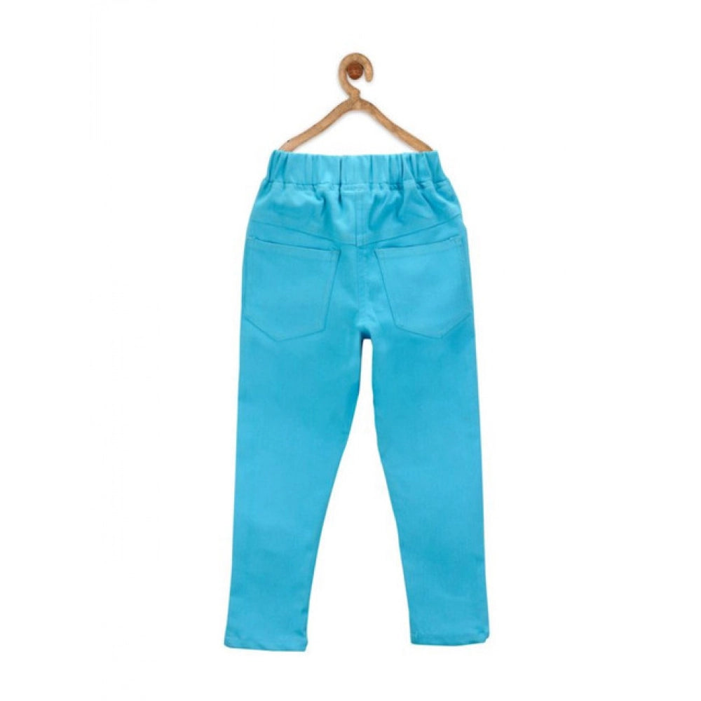 Girl's Denim Solid Elasticated Jeggings cum Jeans (Blue)