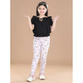 Girl's Cotton Lycra Floral Elasticated Jeggings (Multicolor)