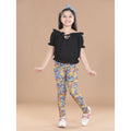 Girl's Cotton Lycra Floral Elasticated Jeggings (Multicolor)