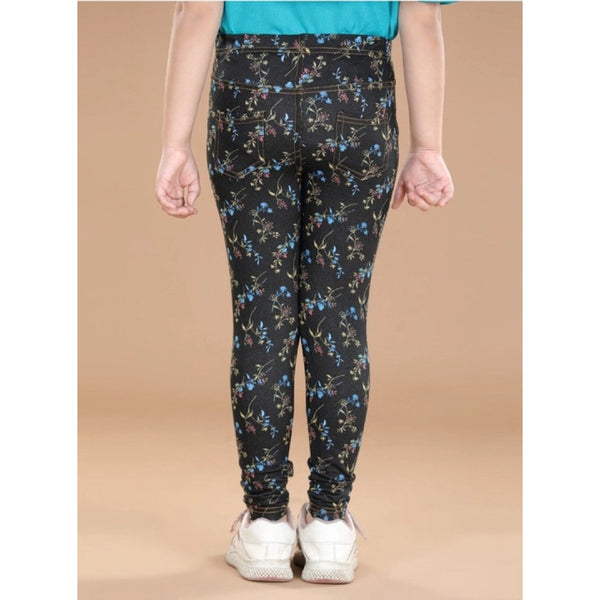 Girl's Cotton Lycra Floral Elasticated Jeggings (Multicolor)