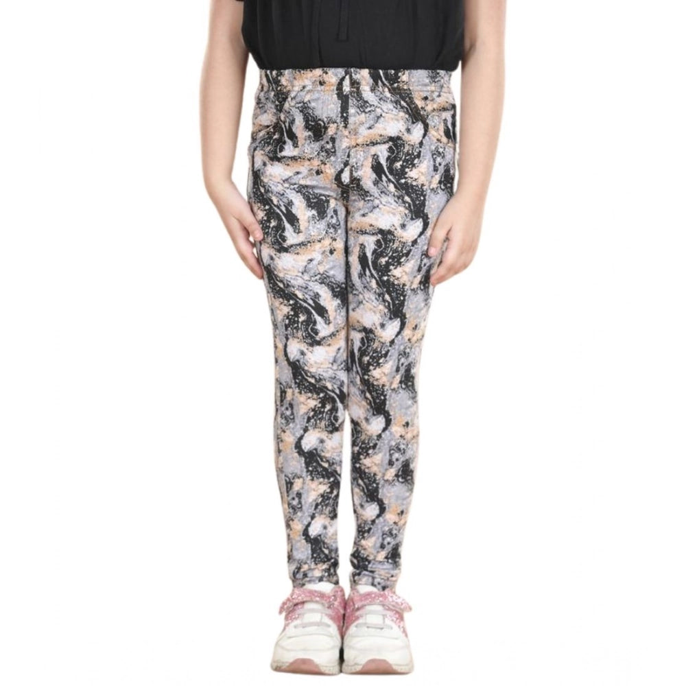 Girl's Cotton Lycra Floral Elasticated Jeggings (Multicolor)