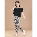 Girl's Cotton Lycra Floral Elasticated Jeggings (Multicolor)