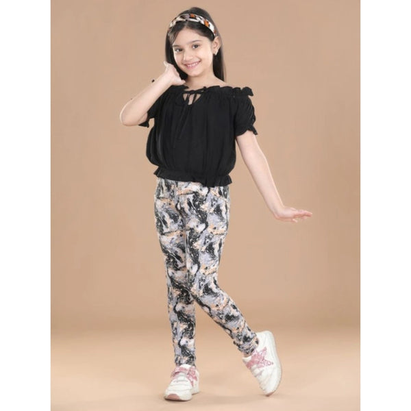 Girl's Cotton Lycra Floral Elasticated Jeggings (Multicolor)