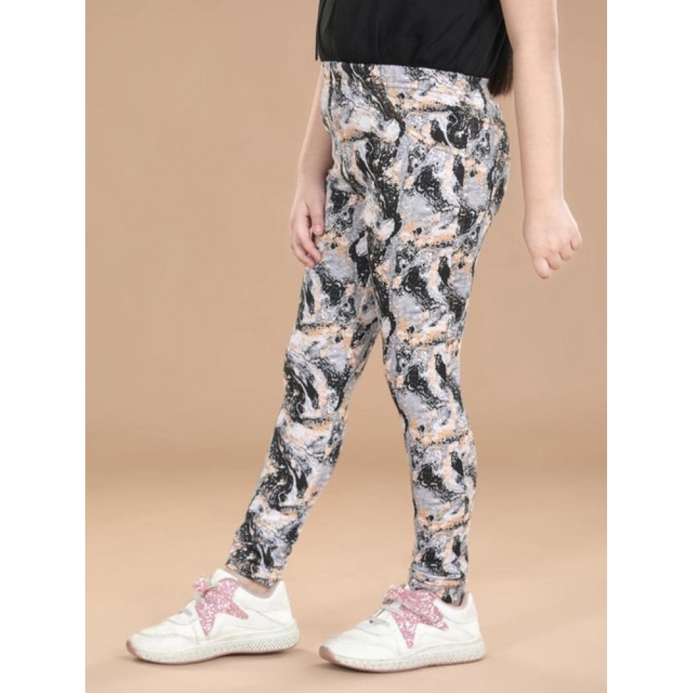 Girl's Cotton Lycra Floral Elasticated Jeggings (Multicolor)