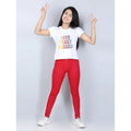 Girl's Cotton Lycra Solid Elasticated Jeggings (Red)