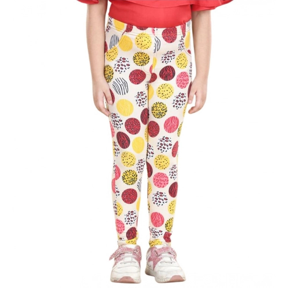 Girl's Cotton Lycra Floral Elasticated Jeggings (Multicolor)