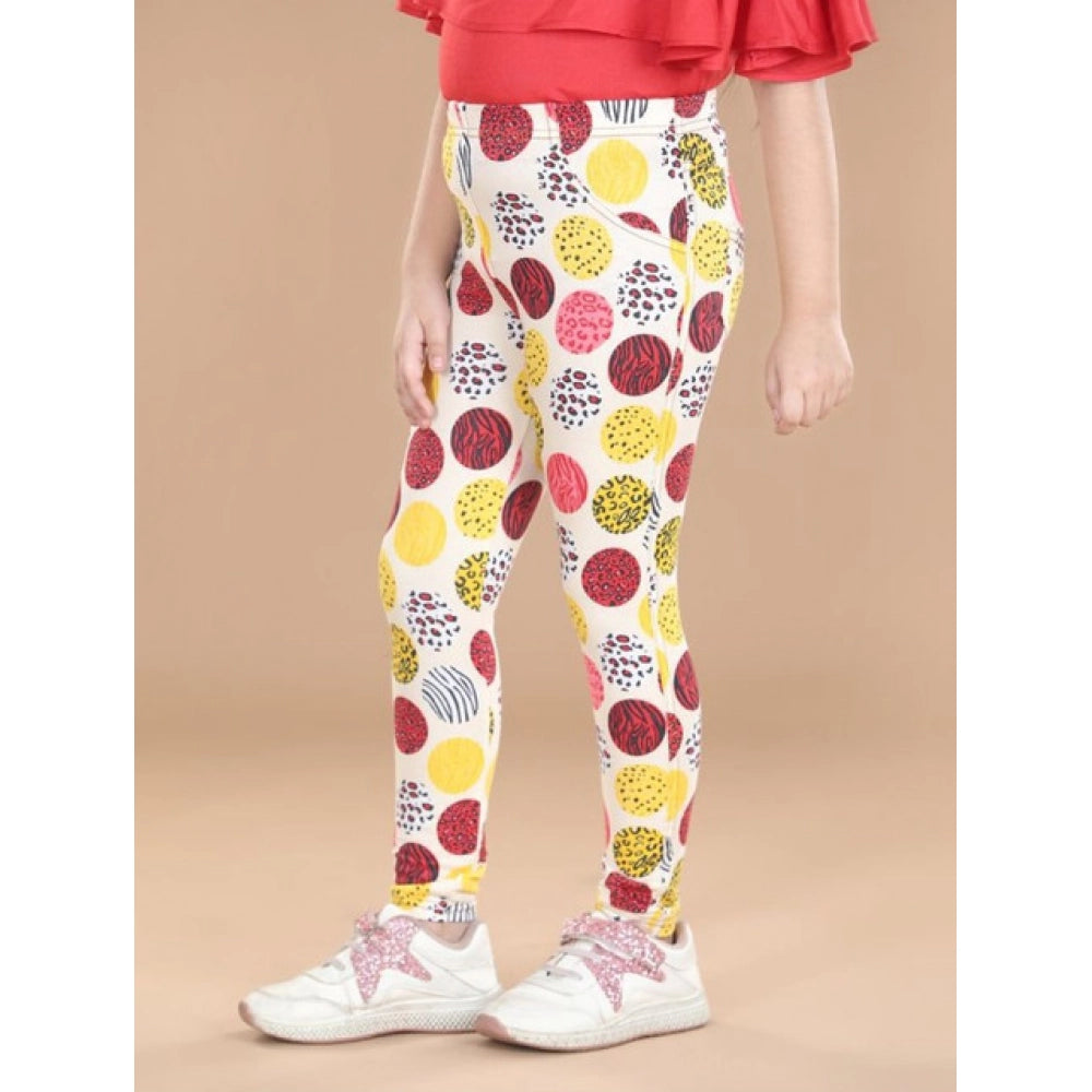Girl's Cotton Lycra Floral Elasticated Jeggings (Multicolor)