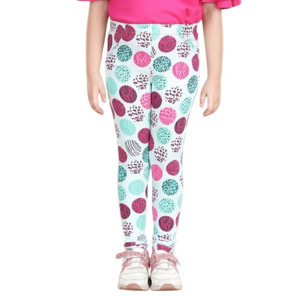 Girl's Cotton Lycra Floral Elasticated Jeggings (Multicolor)