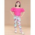 Girl's Cotton Lycra Floral Elasticated Jeggings (Multicolor)