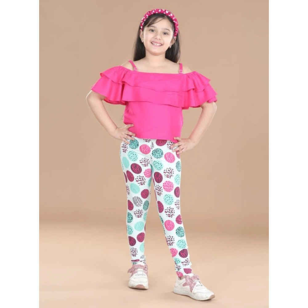 Girl's Cotton Lycra Floral Elasticated Jeggings (Multicolor)