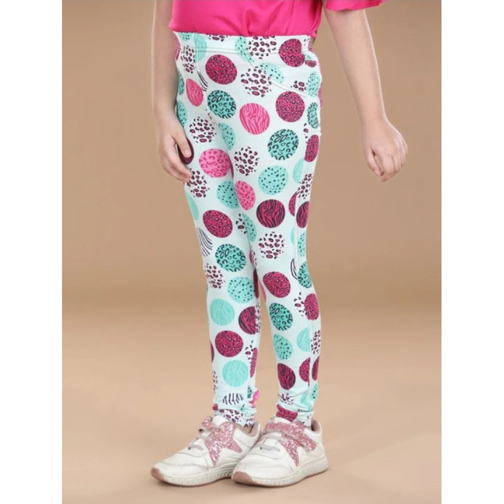 Girl's Cotton Lycra Floral Elasticated Jeggings (Multicolor)
