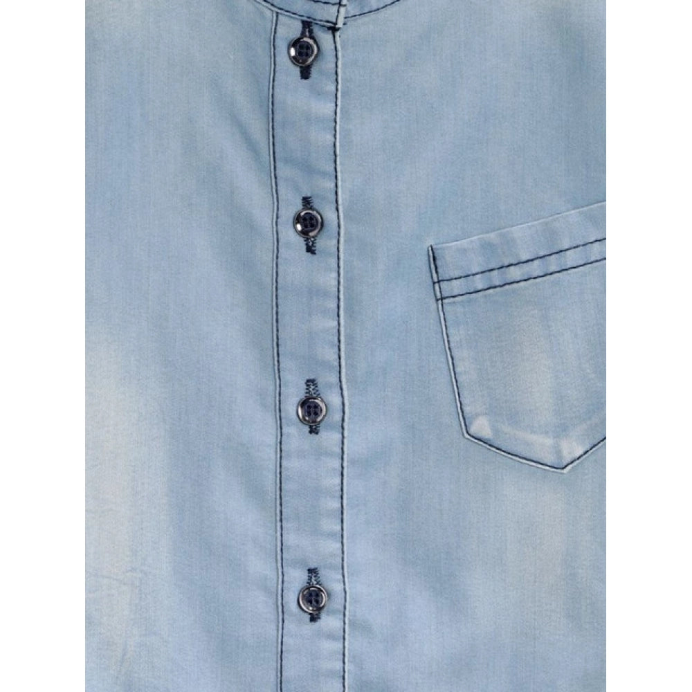 Girl's Denim Embellished Sleeveless Jumpsuit (Blue)