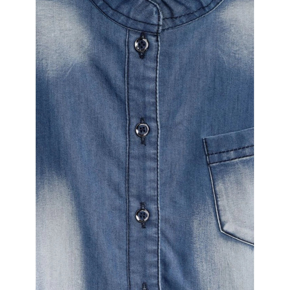 Girl's Denim Embellished Sleeveless Jumpsuit (Blue)