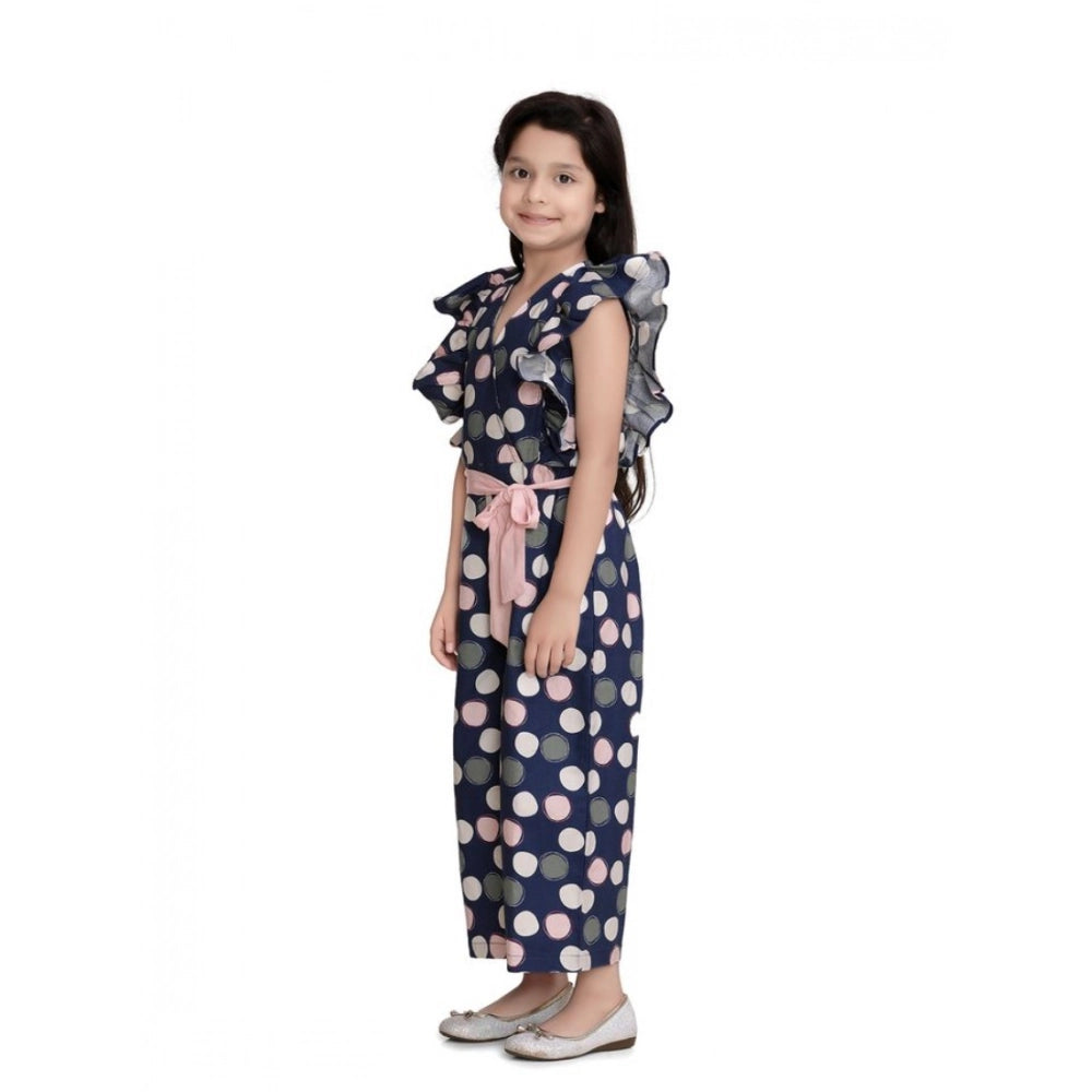 Girl's Rayon Polka Flutter Jumpsuit (Multicolor)