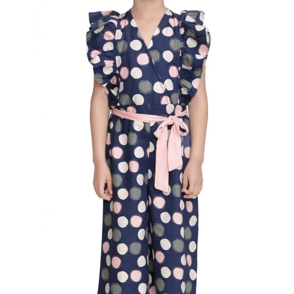 Girl's Rayon Polka Flutter Jumpsuit (Multicolor)