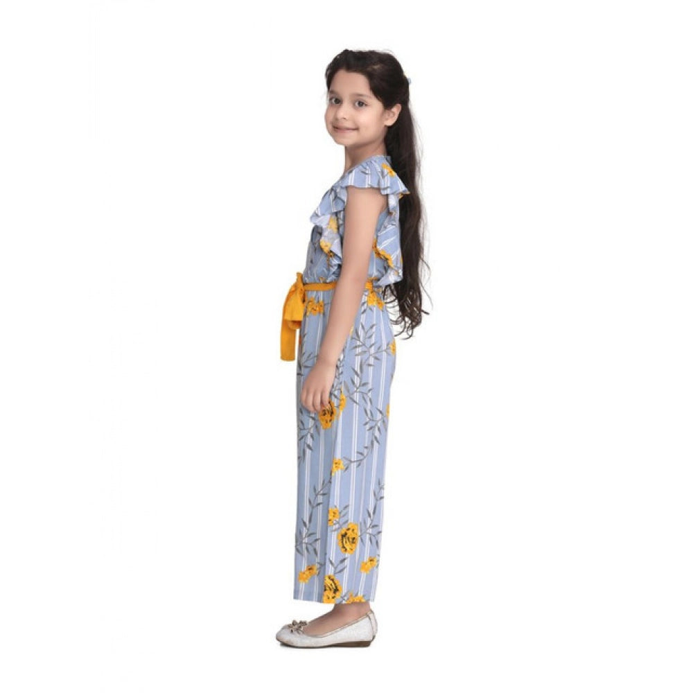 Girl's Rayon Floral Flutter Jumpsuit (Blue-Yellow)