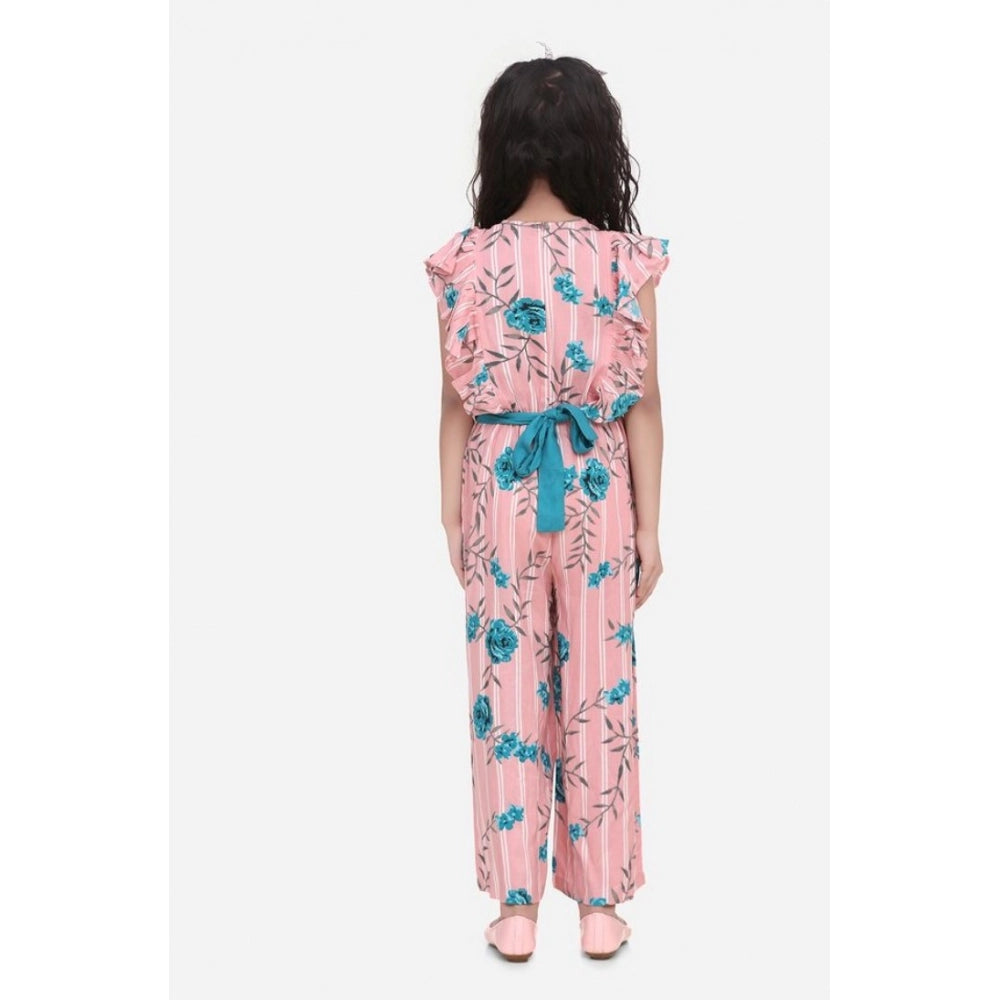 Girl's Rayon Floral Flutter Jumpsuit (Pink-Blue)