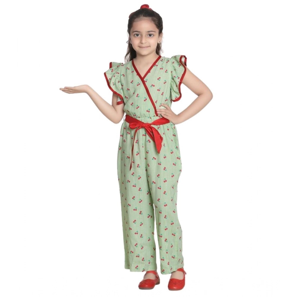 Girl's Rayon Printed Flutter Jumpsuit (Green)