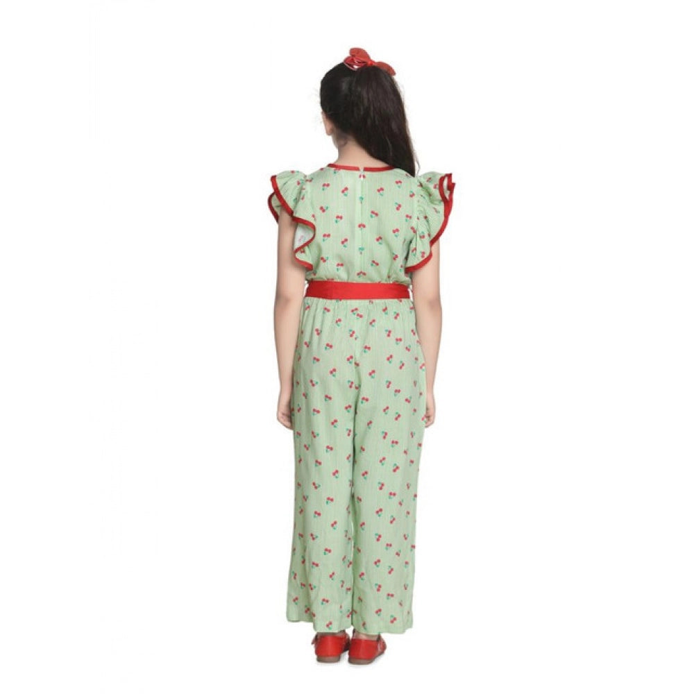 Girl's Rayon Printed Flutter Jumpsuit (Green)