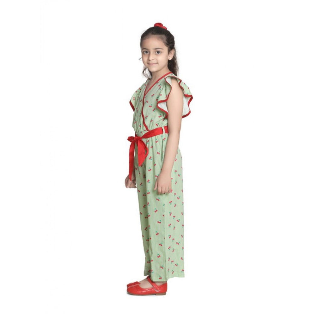 Girl's Rayon Printed Flutter Jumpsuit (Green)