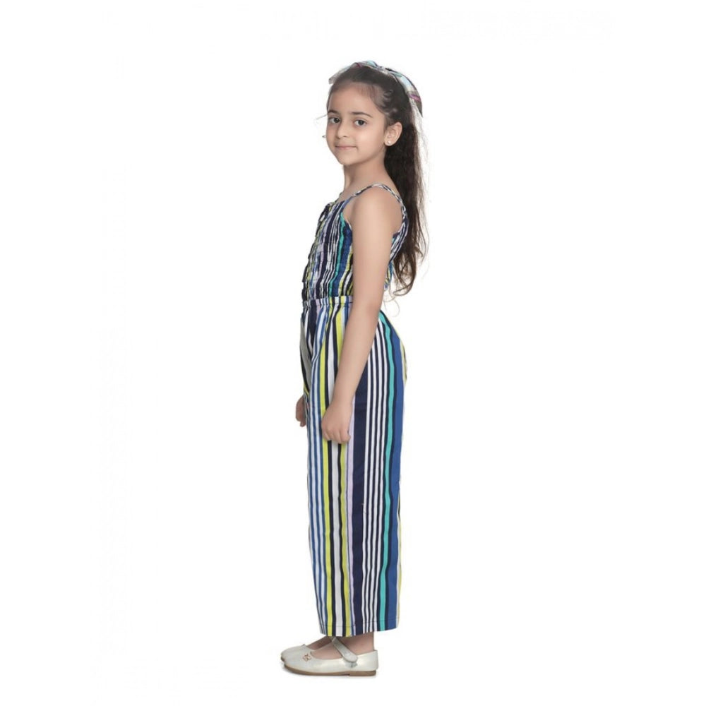Girl's Rayon Striped Sleeveless Jumpsuit (Blue)