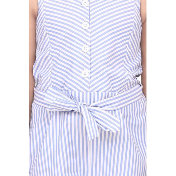 Girl's Polyester Cotton Blend Striped Sleeveless Jumpsuit (Light Blue)