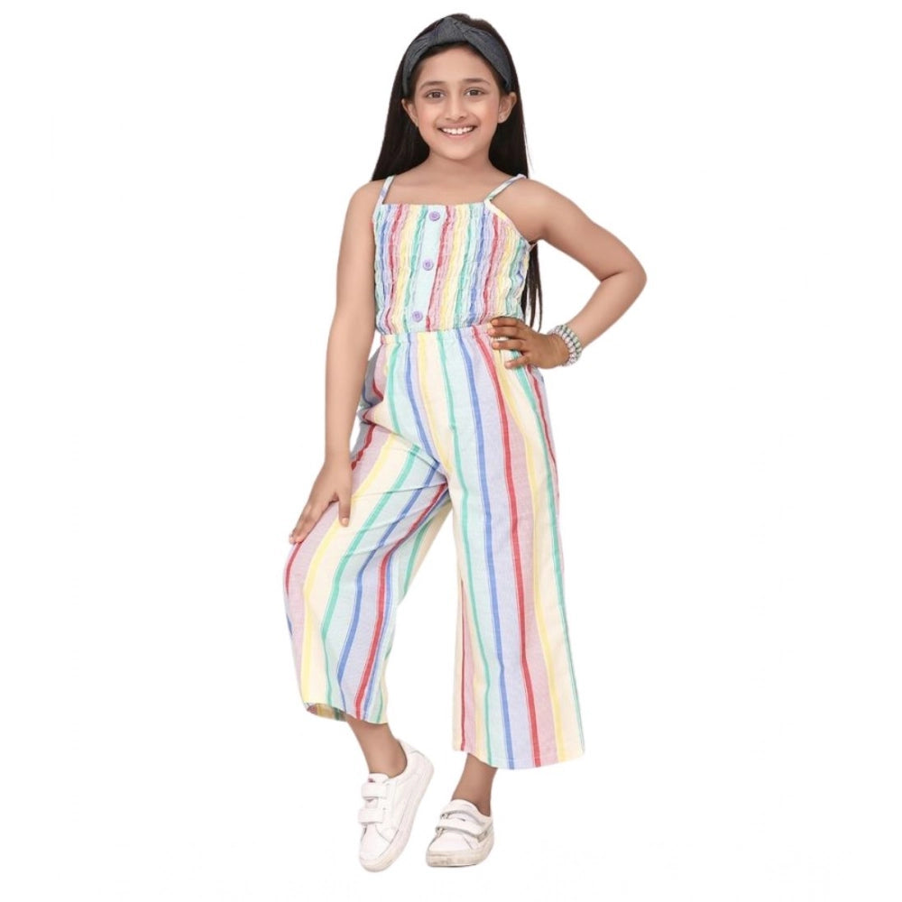 Girl's Polyester Cotton Blend Striped Sleeveless Jumpsuit (Multicolor)