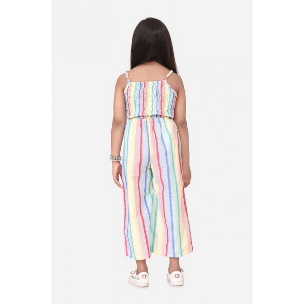 Girl's Polyester Cotton Blend Striped Sleeveless Jumpsuit (Multicolor)