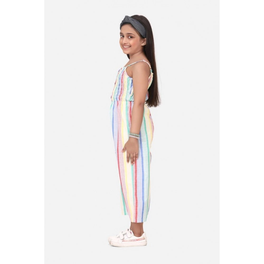 Girl's Polyester Cotton Blend Striped Sleeveless Jumpsuit (Multicolor)