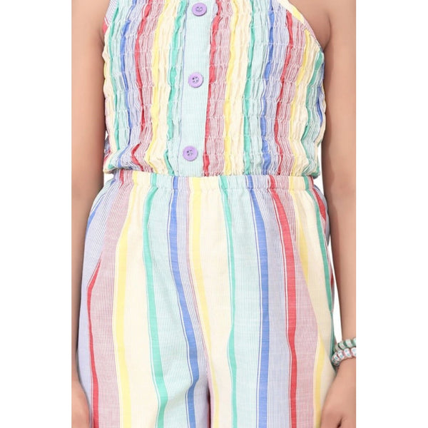 Girl's Polyester Cotton Blend Striped Sleeveless Jumpsuit (Multicolor)