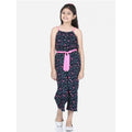 Girl's Rayon Flamingo Print Sleeveless Jumpsuit (Black-Pink)