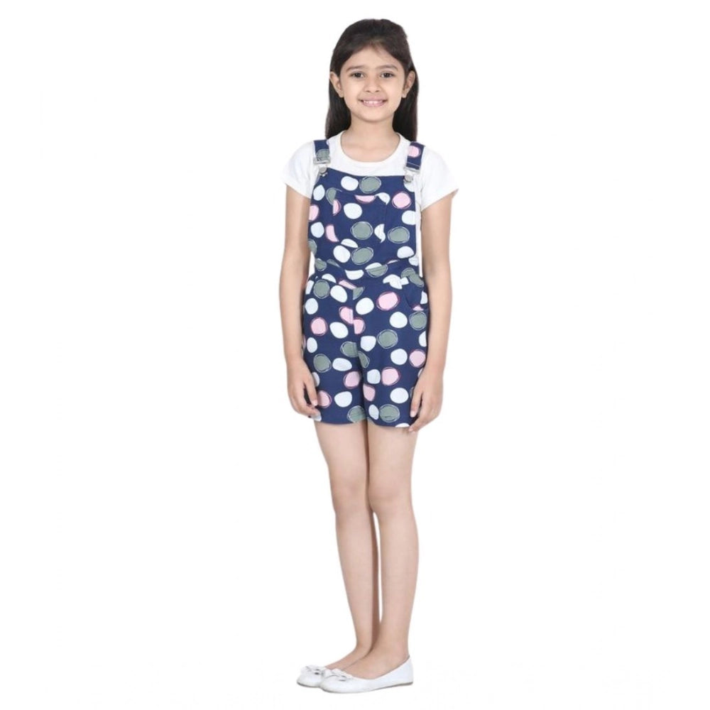 Girl's Rayon Polka Sleeveless Jumpsuit (Blue-Pink)