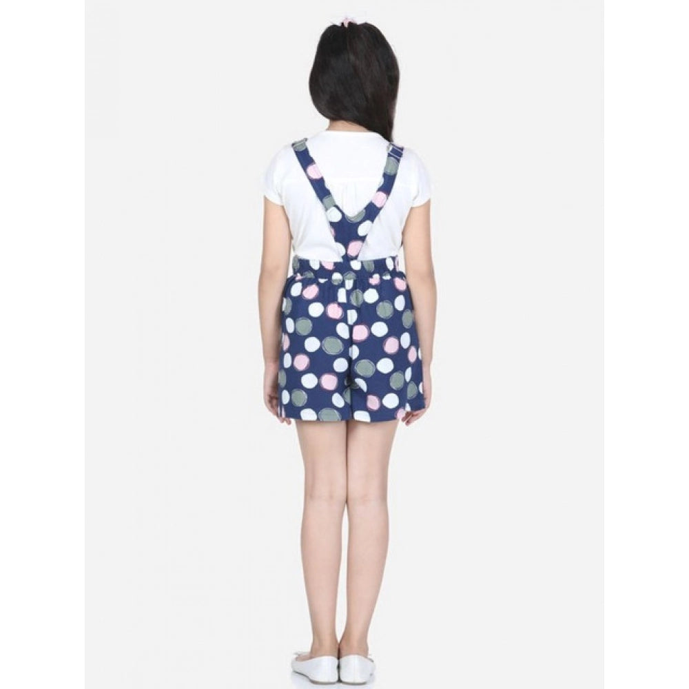 Girl's Rayon Polka Sleeveless Jumpsuit (Blue-Pink)