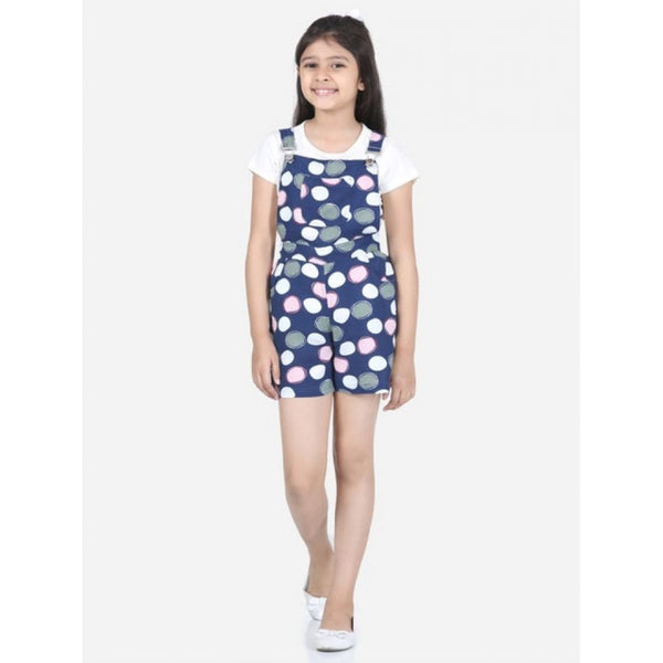Girl's Rayon Polka Sleeveless Jumpsuit (Blue-Pink)
