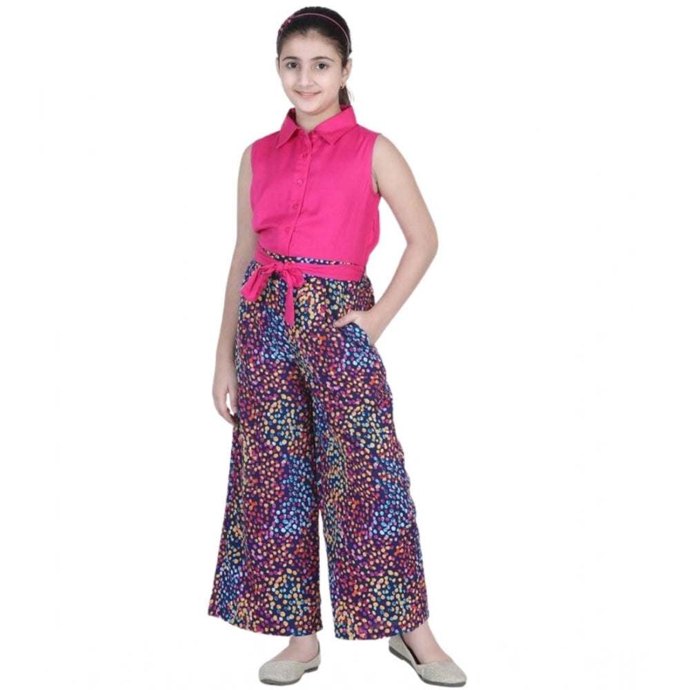 Girl's Bodice-Rayon Colour Block Sleeveless Jumpsuit (Multicolor)