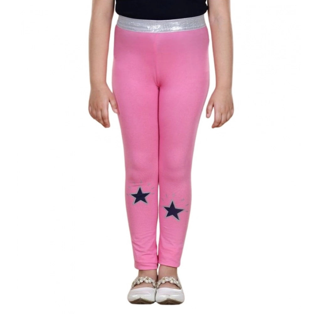 Girl's Cotton Lycra Star Print Elasticated Leggings (Pink)