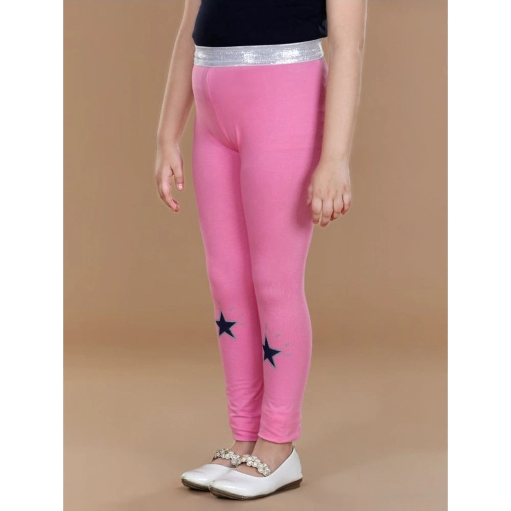 Girl's Cotton Lycra Star Print Elasticated Leggings (Pink)
