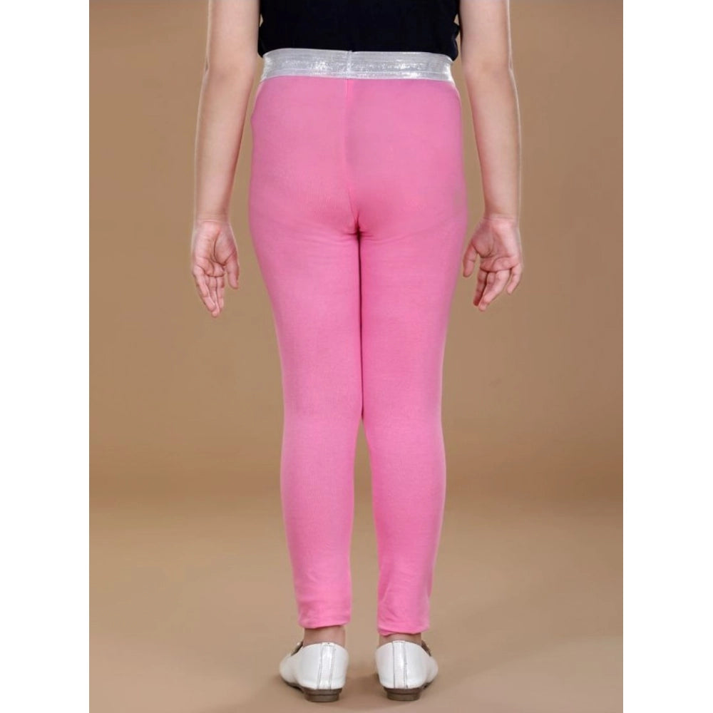 Girl's Cotton Lycra Star Print Elasticated Leggings (Pink)