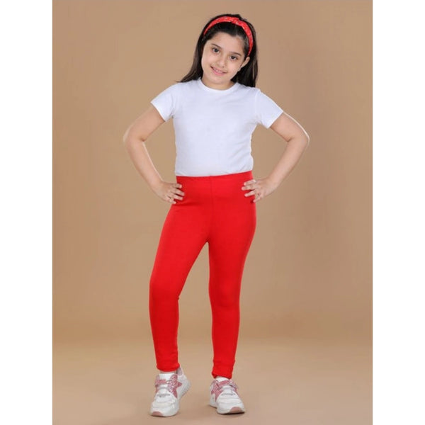 Girl's Cotton Lycra Solid Elasticated Leggings (Red)