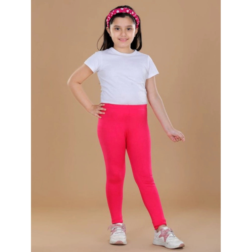 Girl's Cotton Lycra Solid Elasticated Leggings (Dark Pink)