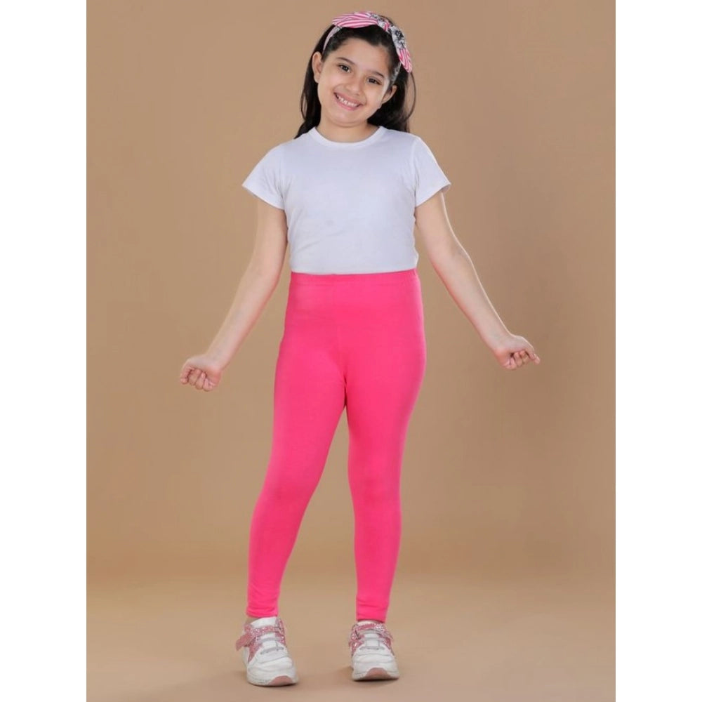 Girl's Cotton Lycra Solid Elasticated Leggings (Pink)